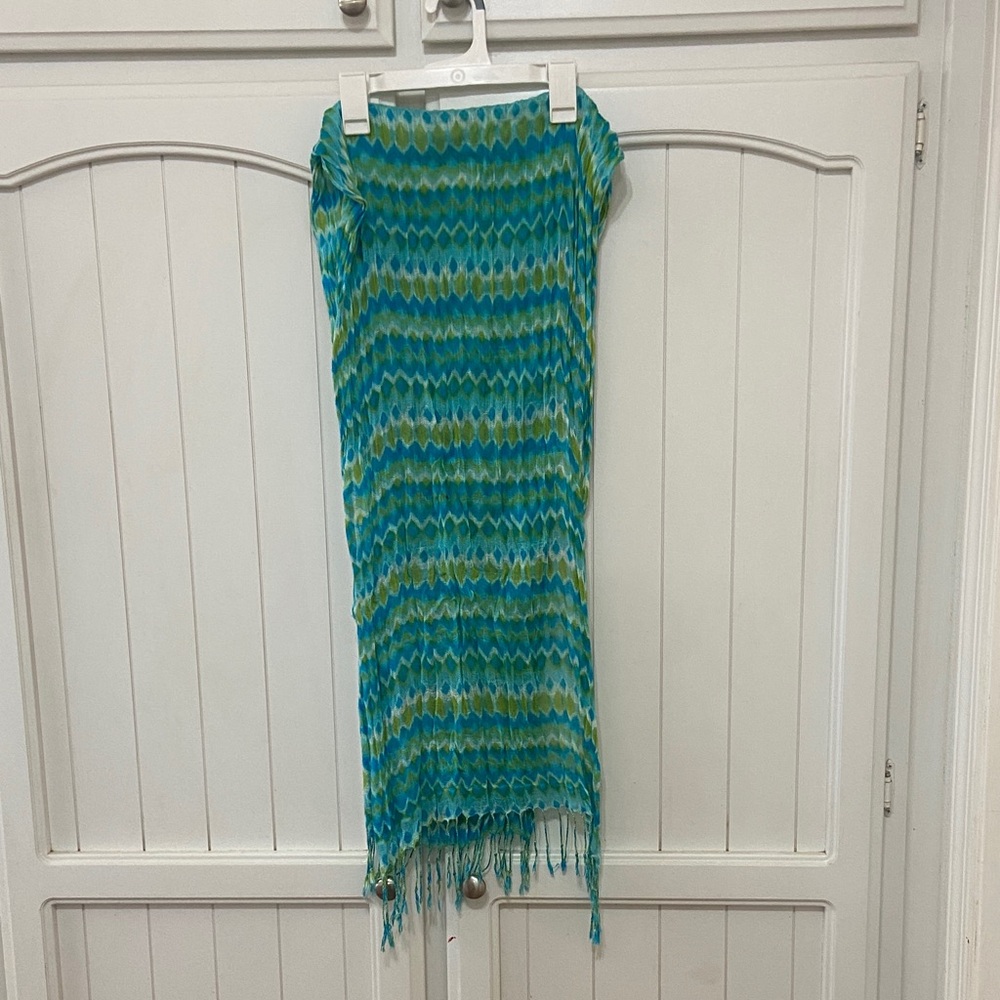 Vibrant Blue and Green Patterned Scarf